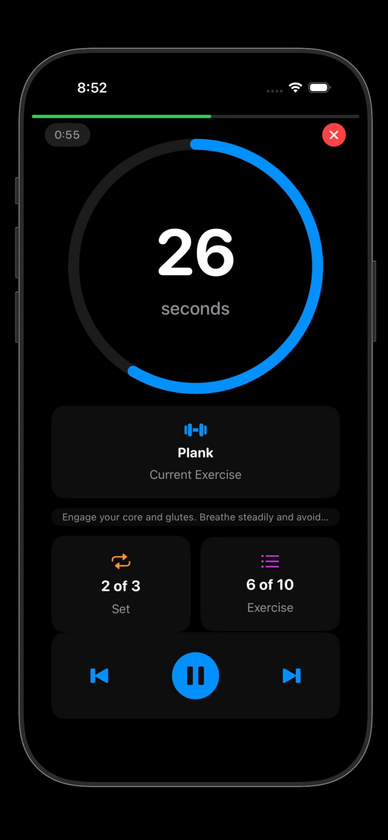 FitPulseTracker countdown timer screen