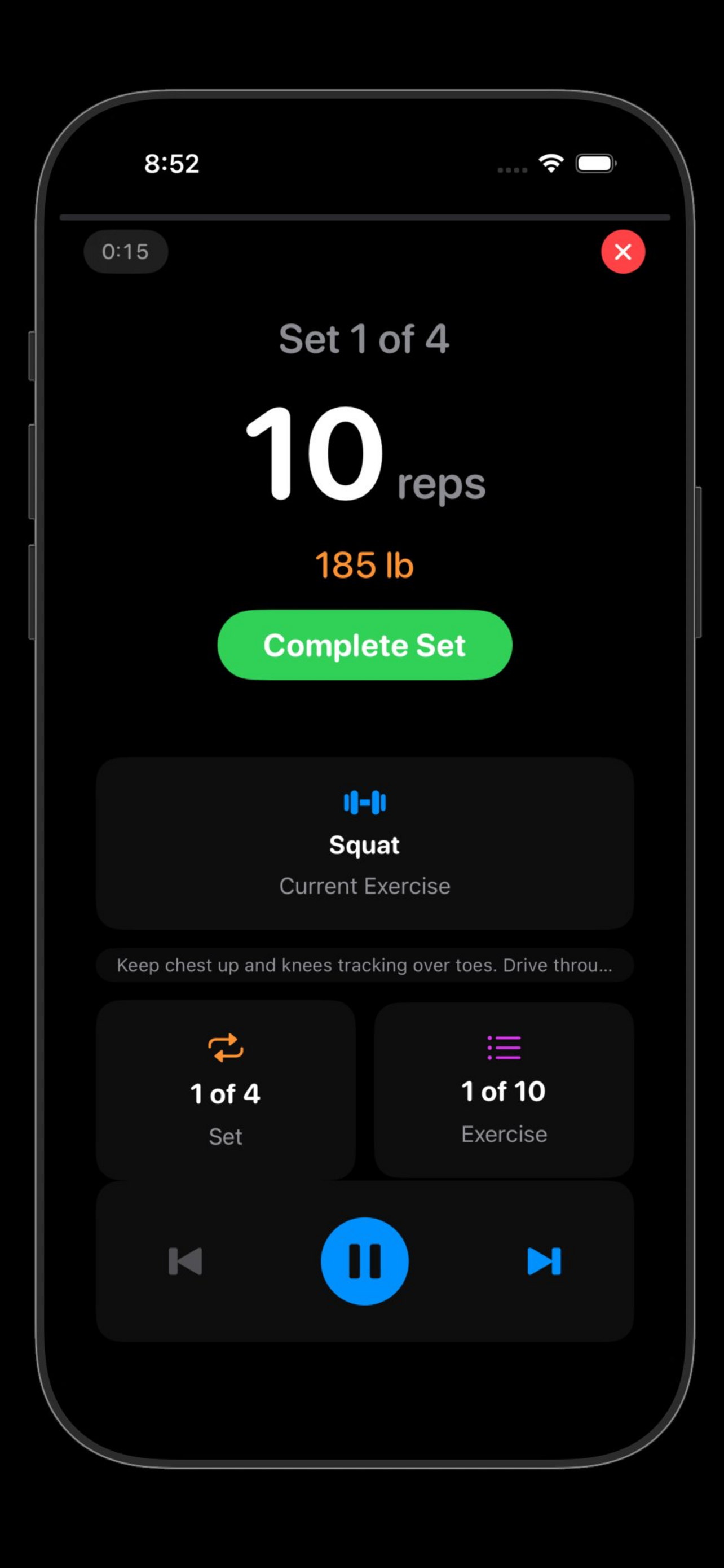 FitPulseTracker rep and weight tracking screen