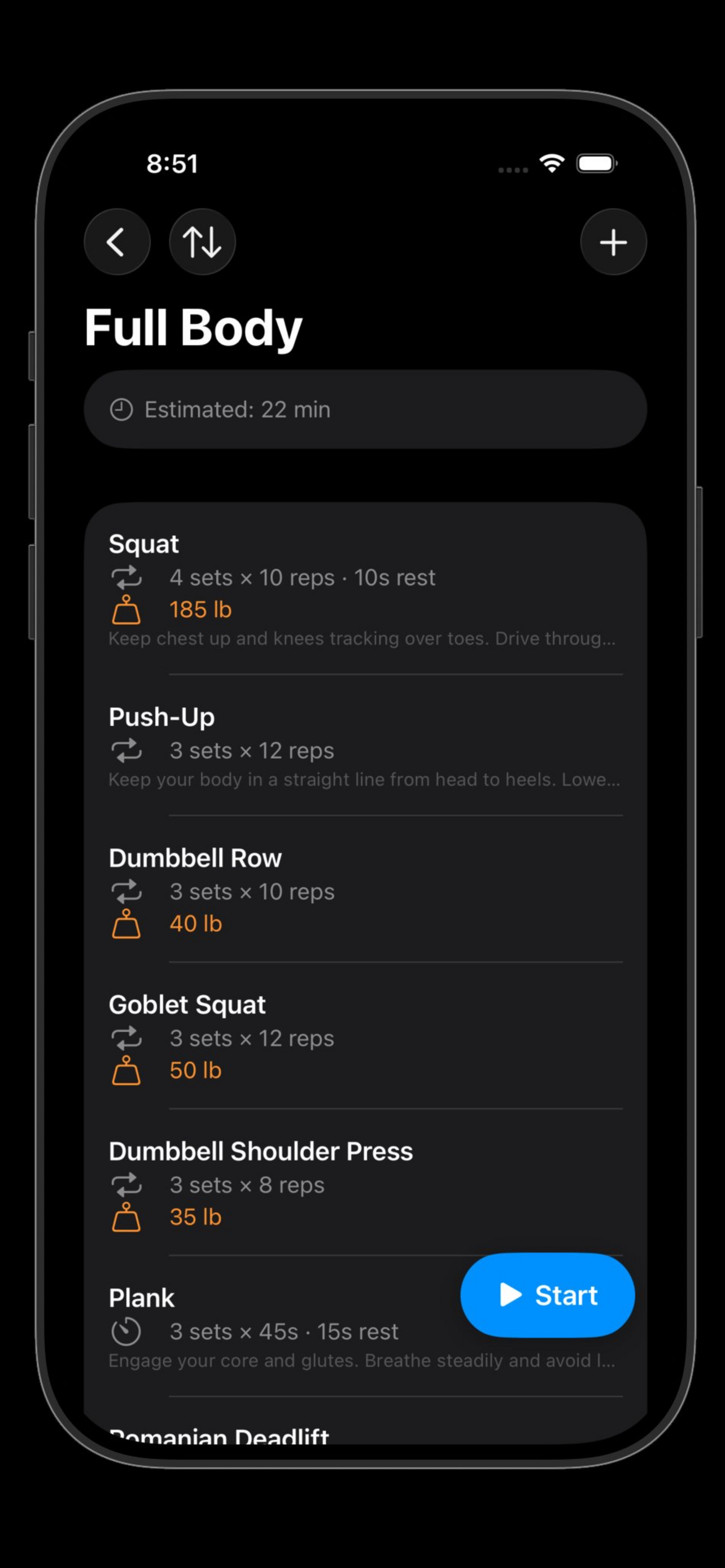 FitPulseTracker workout builder screen